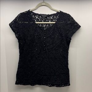 White House  Black Market Blouse Medium  Black Lace Short Sleeve Top